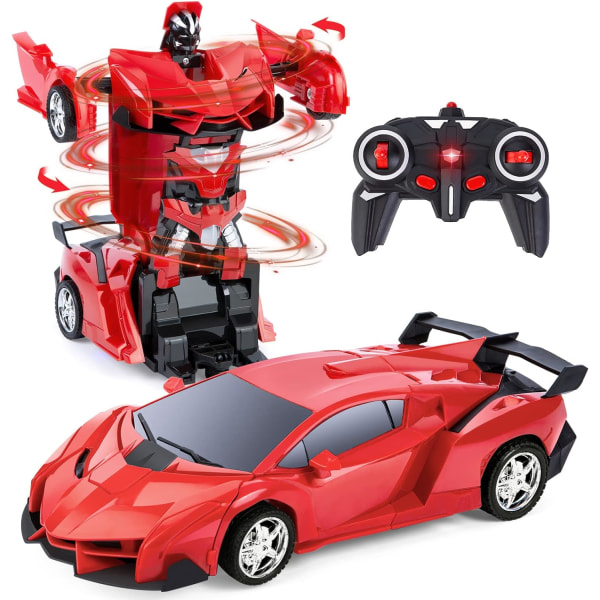 (Röd) 2-i-1 Fjärrstyrd Robotbil, 1:18 Transformer Leksakspresent