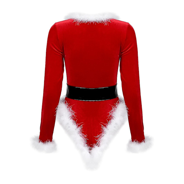 Breey Dam Shiny Metallic Klänning Tomtedräkt Huva Långärmad Fuskpäls Kant Klänning Med Bälte För Jul Cosplay Party Utklädning ZjXXL