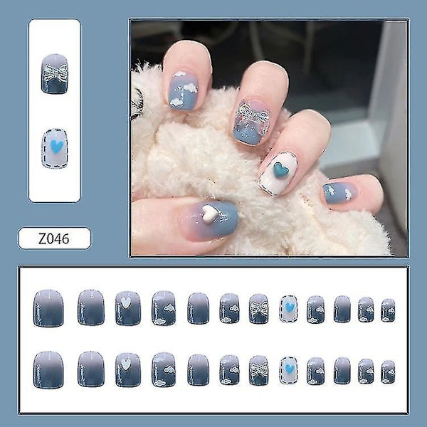 Blå himmel hvid sky falske negle, der bærer rustning, aftagelig Aurora sommerfugl manicure ark negleark 24 stykker