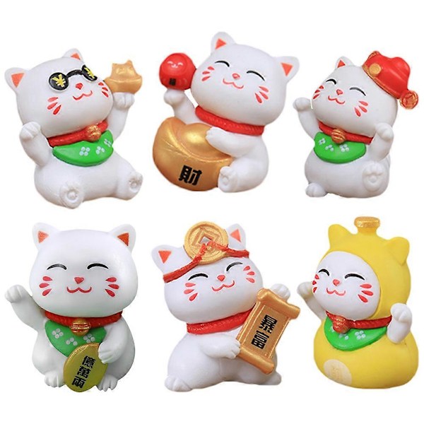 6 stk. Kattefigur Mikro Landskapsdekorasjon Kattungefigur Mini Resin Hagepynt