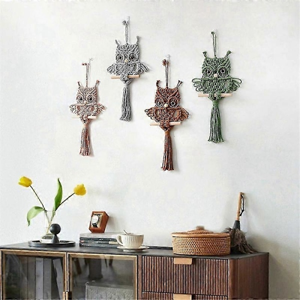 Ugle Macrame Vægtæppe Vævet Vægophæng Vedhæng Ornament Vævet Boheme Vægtæppe Murstensrød