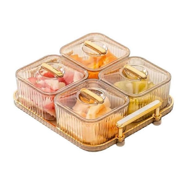 Monitoiminen juhla-snacks-tarjotin hedelmille, pähkinöille, lokeroilla varustettu juhla-astia, jaettu tarjoilukulho kannella karkeille C