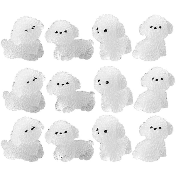 12 stk. Selvlysende Mini Hundefigurer Miniature Resin Dyrefigur Mikro Landskab Bonsai Dekoration