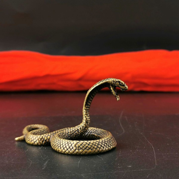 Antik Mässing Cobra Orm Staty Miniatyr Koppar Cobra Hem Skrivbord