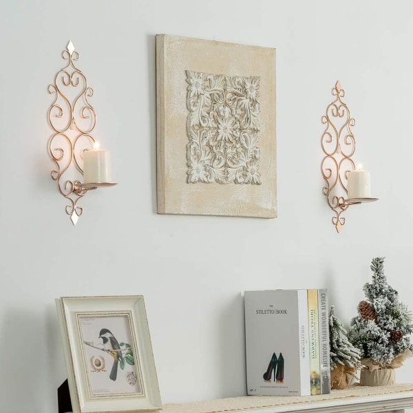Set med 2 (Roséguld) Tealight-hållare Ljusstake Väggmonterad M