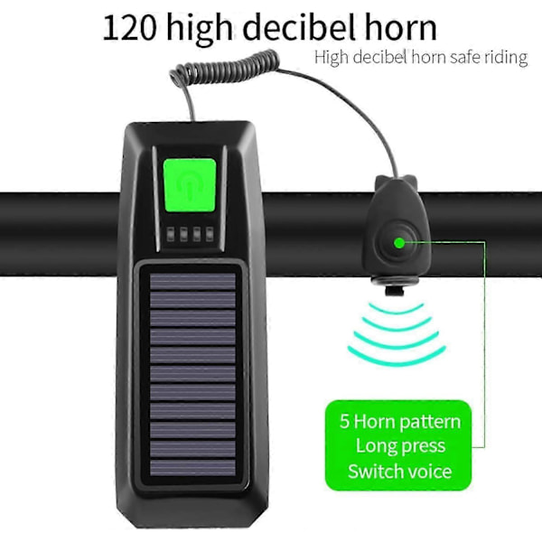 Cykelhorn Forlygte Solar/USB Dobbelt Opladning Cykelhorn Lys Høj Lysstyrke Cykel