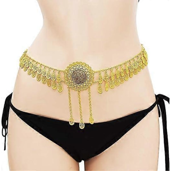 Kristallblomma Midjebälte för Kvinnor Magkedjor Dans Strandbälte Uttrycksfull Kroppskedja Silver Indien Etnisk Boho Turkiska Smycken 112cm guld