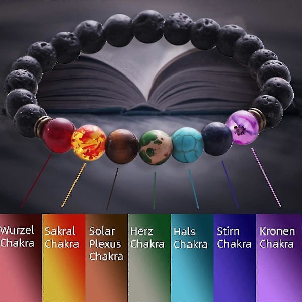 Lavasten 7 Chakran Diffuserarmband Elastiskt Rep Natursten Yoga Pärlor Armband Bangle För Män Kvinnor