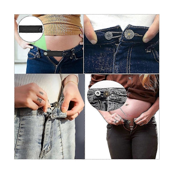 Knappeforlengere for jeans, 6 størrelser bukseknapp linningforlenger, fleksibel justerbar elastisk midje