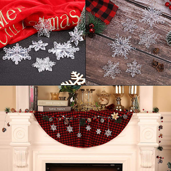 35 Stycken Akryl Kristall Snöflingor Ornament Julgran Hänge Gör-det-själv Vinterland Snöflingor Snö Tema Dekoration Klar Ljusblå