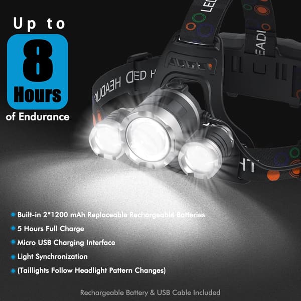 Hodelykt Oppladbar 1200 Lumen Super Lys 4 Moduser