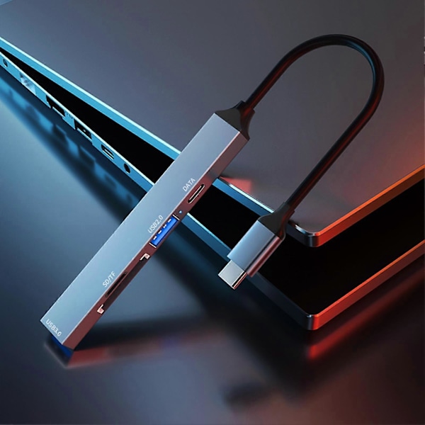 USB 3.0 Utvidelseshub med SD-kortleser Plug-and-Play Rask Dataoverføring Koble Splitter Hub Hjemmeforsyning