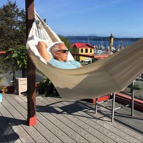 Trädgårdshängmatta med böjd trästav, Bärbar bekväm hängmatta