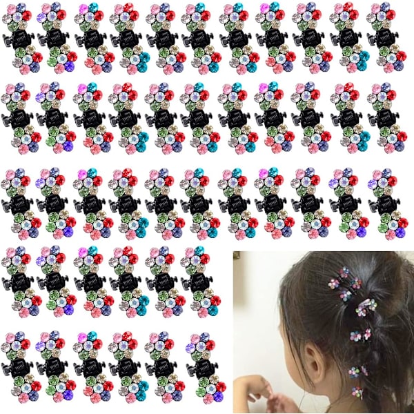 Mini Hårklemmer, 48 stk Små Blomster Hårklemmer Farverige Hårklemmer