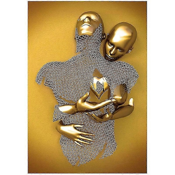 Kärlekshjärta 3D-effekt Väggkonst Abstrakt Metallskulptur Canvas Modern Målning Väggdekor 3040cm Guld-
