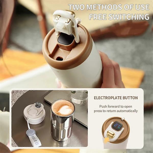 420ML Digital Smart Kaffeisolering Kopp Rostfritt Stål LED Temperaturdisplay Flaska Bil Fordonsmugg Silver