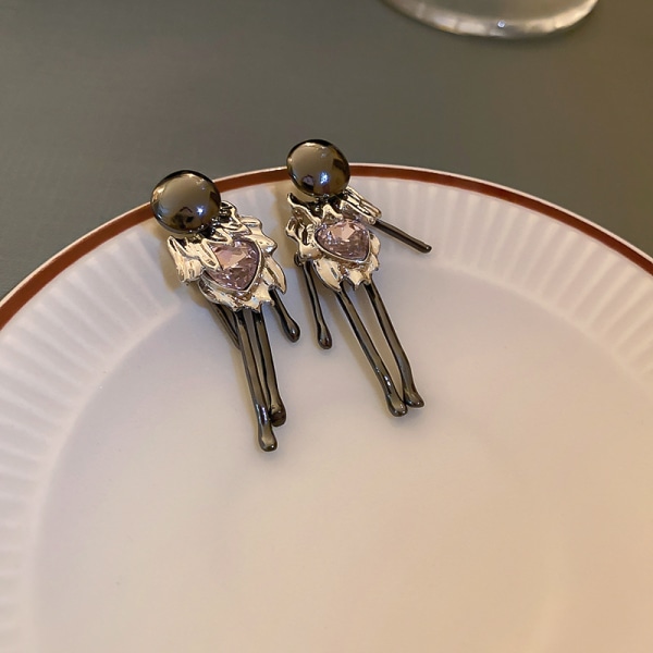 /#/Lava silver needles with heart diamonds fringe earrings uniq/#/