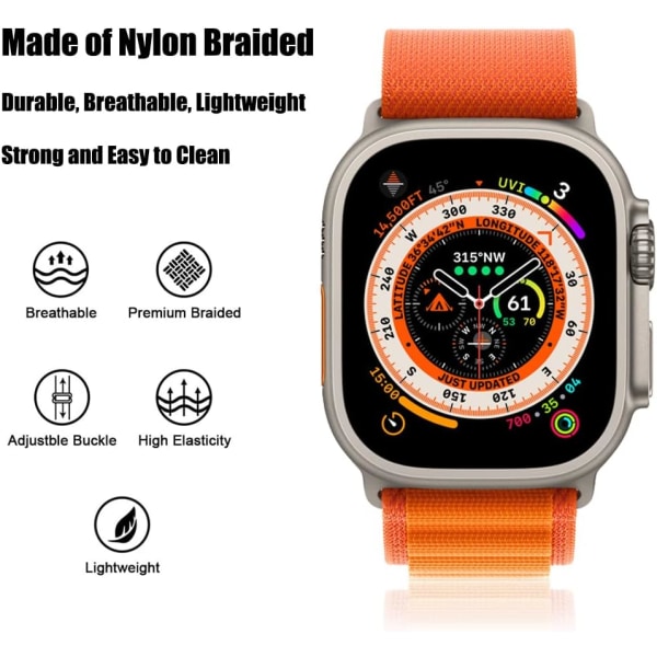 Oranssin värinen ranneke, yhteensopiva Apple Watch Ultra 49/45/44/42 mm 4:n kanssa