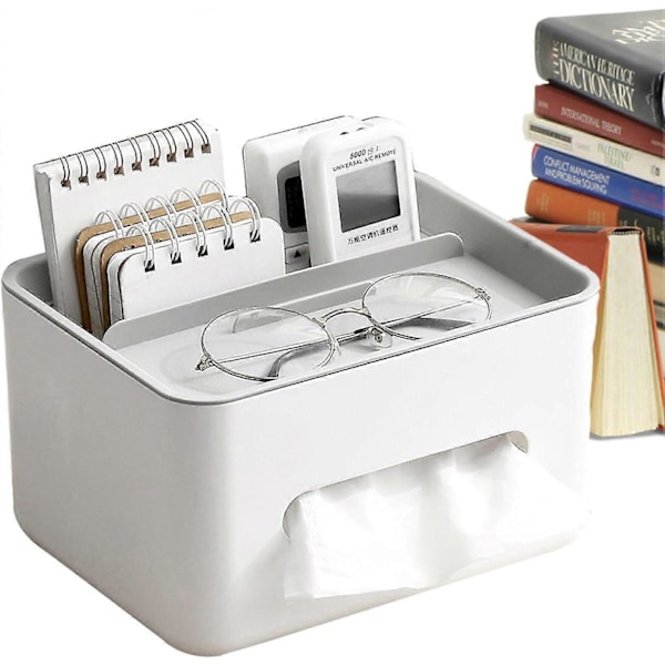 Skrivebords Tissueboks Holder - Rektangulær Tissue Dispenser Holder med Sideåpning | Multifunksjonell Tissueboks Holder | Serviett Holder med Boks