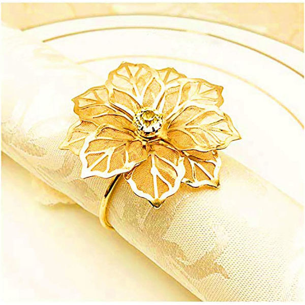 (Blomst-Guld) Servietringe og -holdere, 1 stk Metal Servietring N