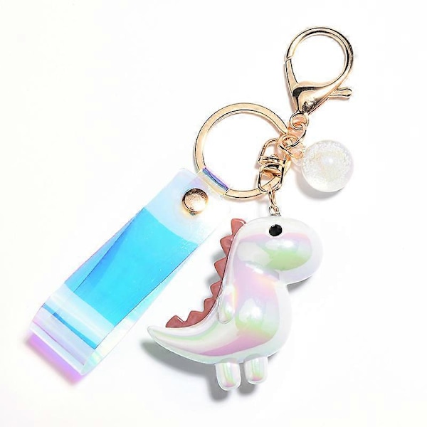 Akryl Sød Kawaii Dinosaur Nøglering Kvinder Piger Nøglering Bil Nøgle Vedhæng Rygsæk Taske Pung Charm Hvid