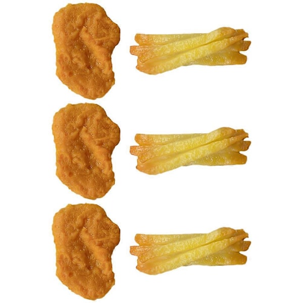 6 stk. falske kyllingestykker pommes frites kunstig stegt tilberedt mad model mad prøve