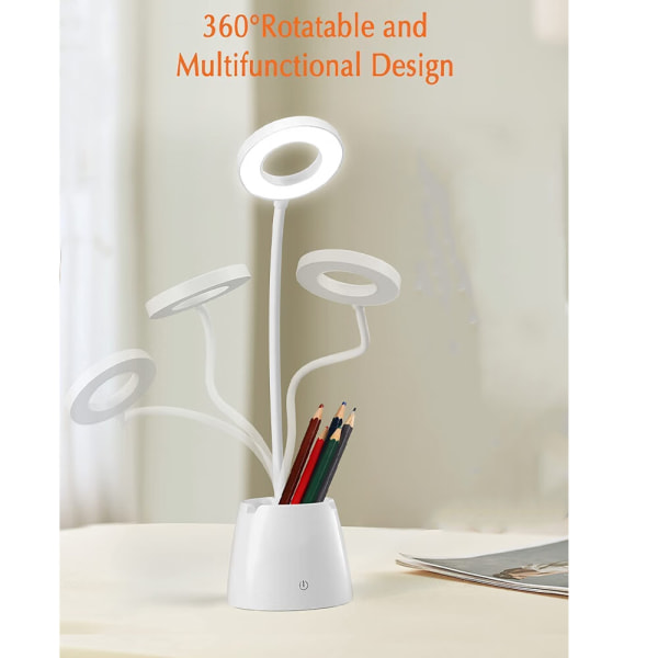 Skrivebordslampe, Dimbar Barnelampe med 3 Lysmoduser, Oppladbar