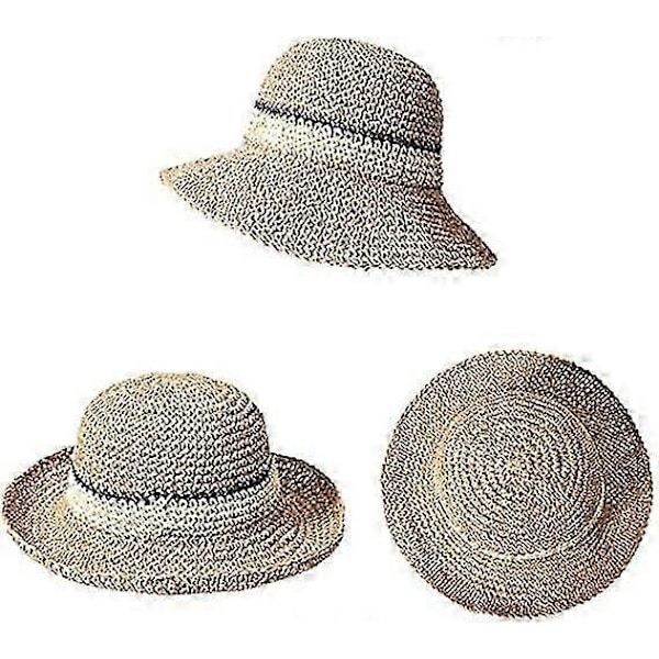 Solhat, Slap Hat, Stråhat, Bred Skygge, Foldbar UV-beskyttelse, Spand, Sommer Strandhat til Piger Kvinder