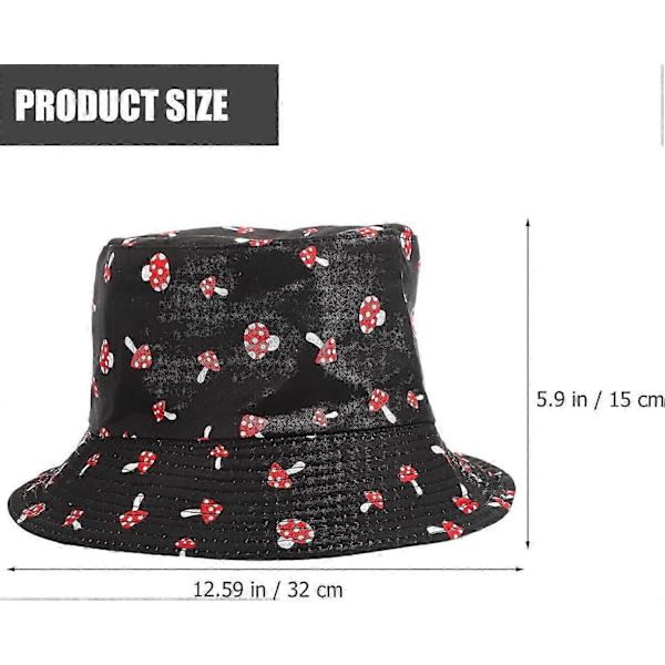 Sort Svampe Bucket Hat Sommer Fiskehat Pakkelig Rejse Strand Fiskerhue til Kvinder Teenagere Voksne Stil 2