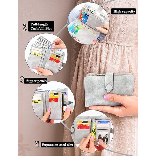 #(Grå) Damplånbok RFID-blockerande liten läderväska med stor kapacitet Chic kort plånbok för damer#