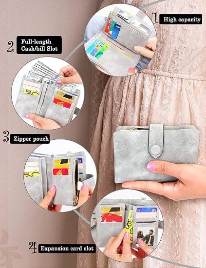 #(Grå) Damplånbok RFID-blockering Stor kapacitet Liten läderplånbok Chic Kort plånbok för damer#