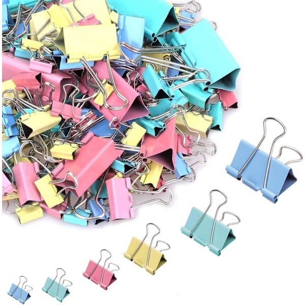 208 stk. Binder Clips Papirklemmer Assorterede 6 Størrelser, Papir Bi
