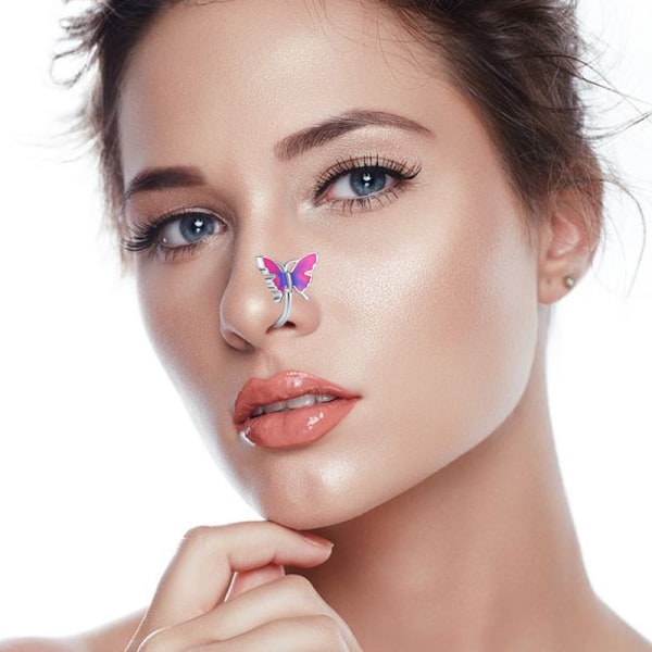 #1 stk Butterfly falsk septum nese ring, lilla#