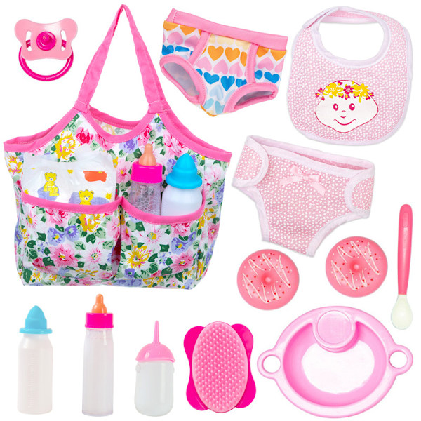 16-delars set med 18 tums docka babyflaska babyhus mini dum