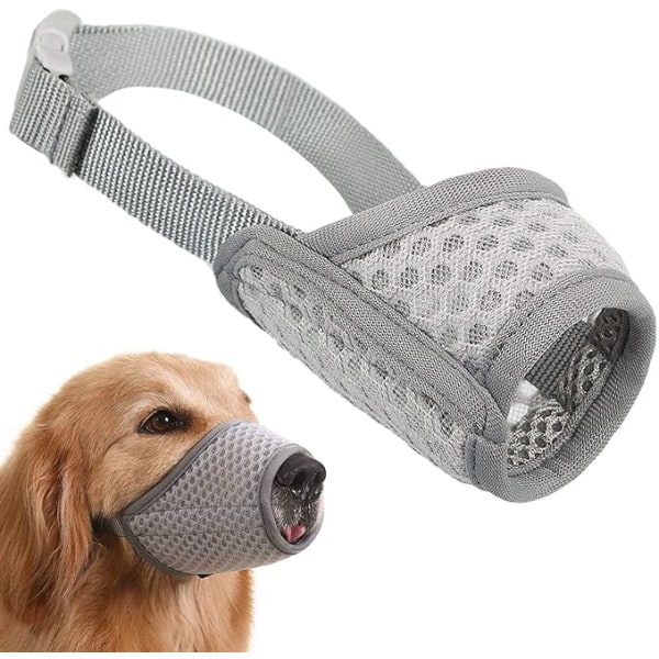 Hundemaske Myk Mesh Maske (Grå, Stor) - Justerbar Pustende