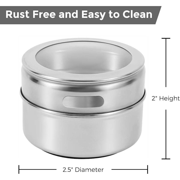 *12 magnetiske rustfrie stål krydderidåser, nemme at rengøre og rustfri*