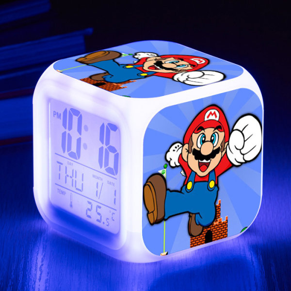 /#/Super Mario Bros. Vekkereklokke Barn LED Klokke Tegneserie Nattlys/#/