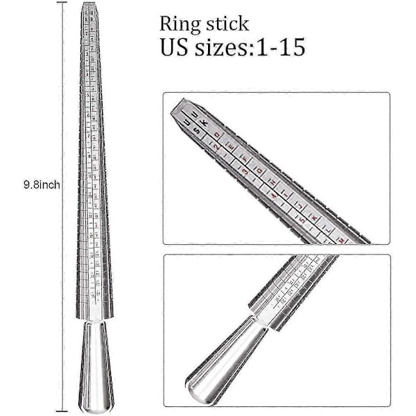 Ringmålerverktøy, aluminiums ringdor og fingerstørrelsesmålere (metall ringmålerverktøysett)