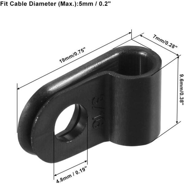 indkøbskort 200 stk Nylon R-Type Kabelklemme Organizer Ledning Clip