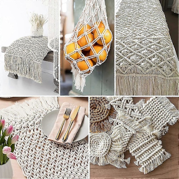 6mm Beige Macrame Snor 20m Tyk Macrame Reb Bomuld Til Vægophæng Planteophæng Strikkehåndværk (6mm * 20m)