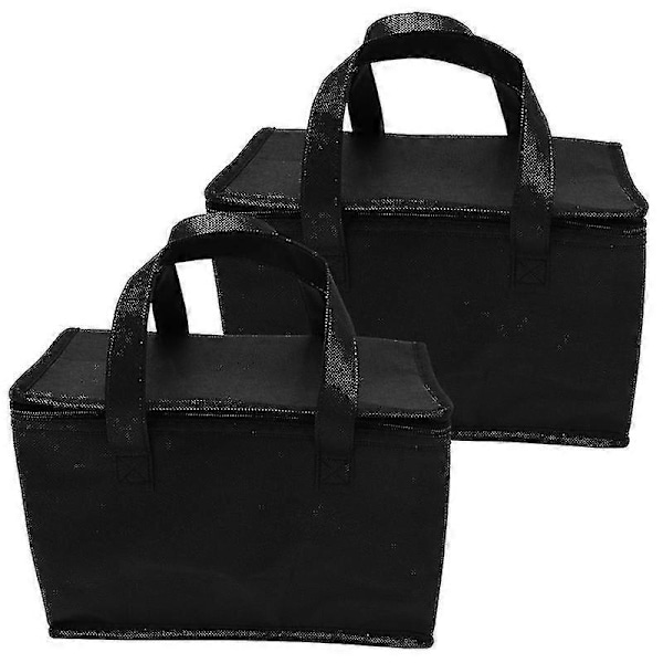 2 kpl Kakku Piknik Take-out Pussit Alumiinifolio Lämpöpusseja Vetoketjulla (musta)