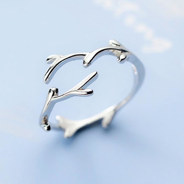 Enkel Antler Ring, Platinapläterad, Unisex, Enkel Design, Skogsstil, Stilren, Supercool, Icke-ädelmetall