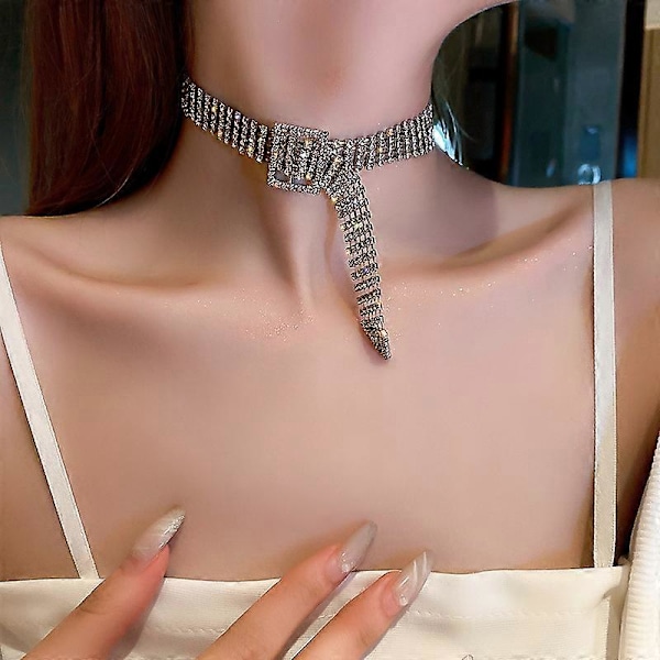 Rhinestone Choker Halskæde Sølv Diamant Stjerne Halskæder 4 Række Cr