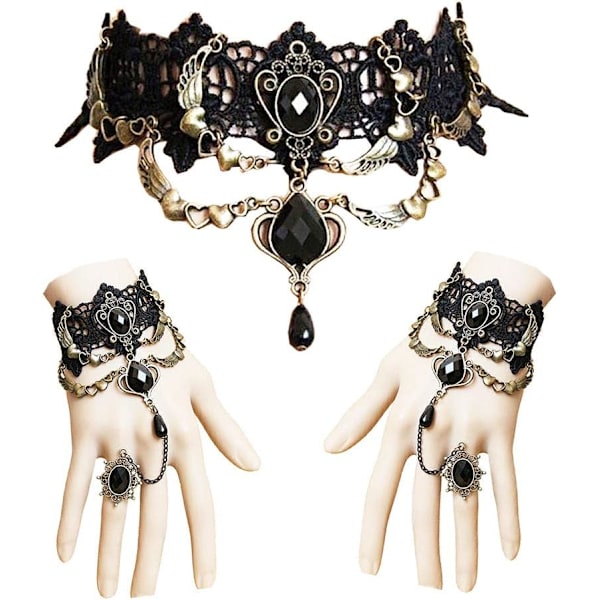 3 stk. Blonder Choker Halskæde med Armbånd Punk Party Gothic Vintage