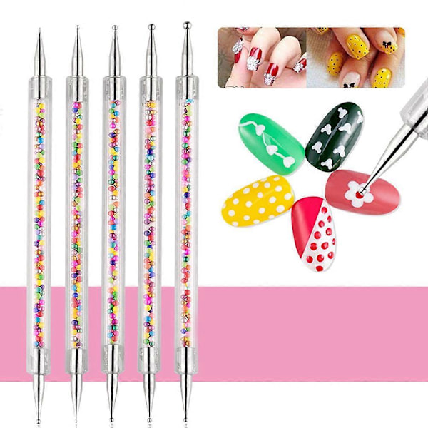 5 st Manikyr Nagelkonst Verktygsset Akryl Rhinestones Plockare Dubbelsidig Dotting Penna för Manikurist (Färgglad)