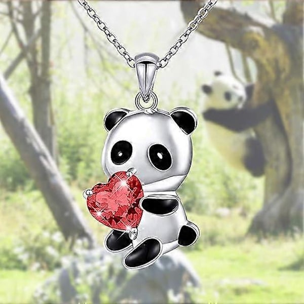 Panda Anheng, Panda Krystall Halskjede Holder Hjerteformet Krystall for Morsdagen