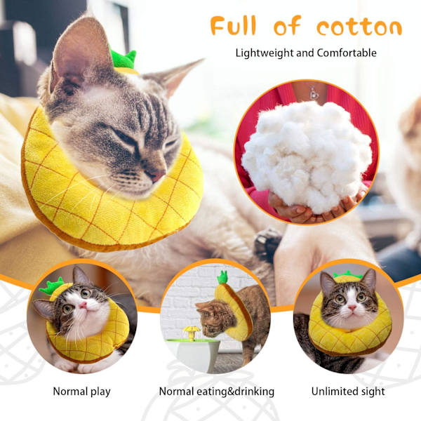 *Katt räddningskrage - Söt ananas hals kattkon efter operation, justerbar kattkrage, kirurgisk återställningskrage, lämplig för kattungar och katter*