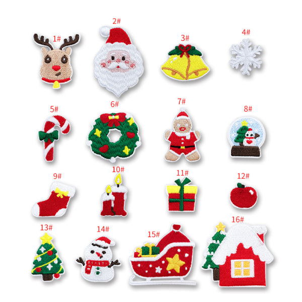 #Sæt af 16 Computerbroderede Julepynt Broderi Kl#