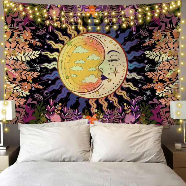 #150x100cm, sol, måne og plante hengende stoff veggteppe#