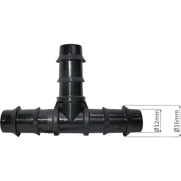 Sæt med 10 stk. 16 mm ''T'' fittings/fordelere til haveslange - ''T'' rillet samling til drypvandingssystem